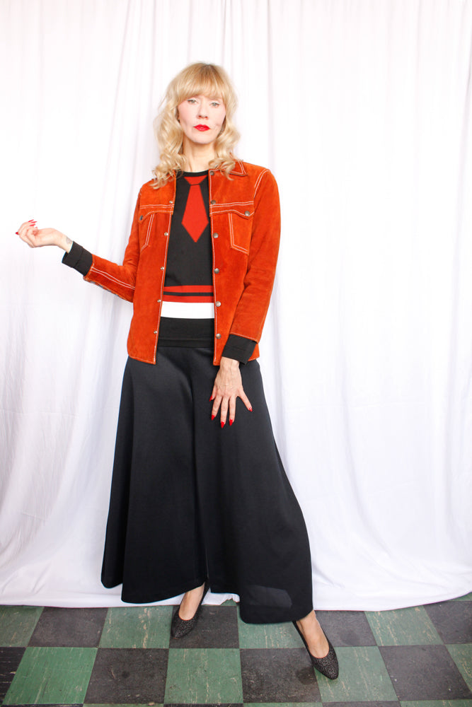 1970s Orange Suede Shirt Jacket - Small