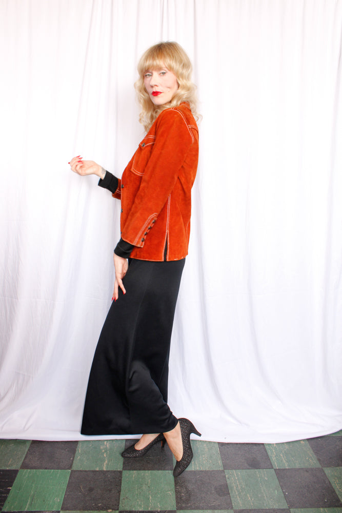 1970s Orange Suede Shirt Jacket - Small