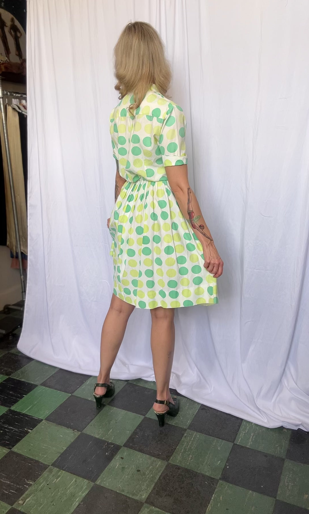 1950s Polka Dot Blouse & Skirt Set - Small