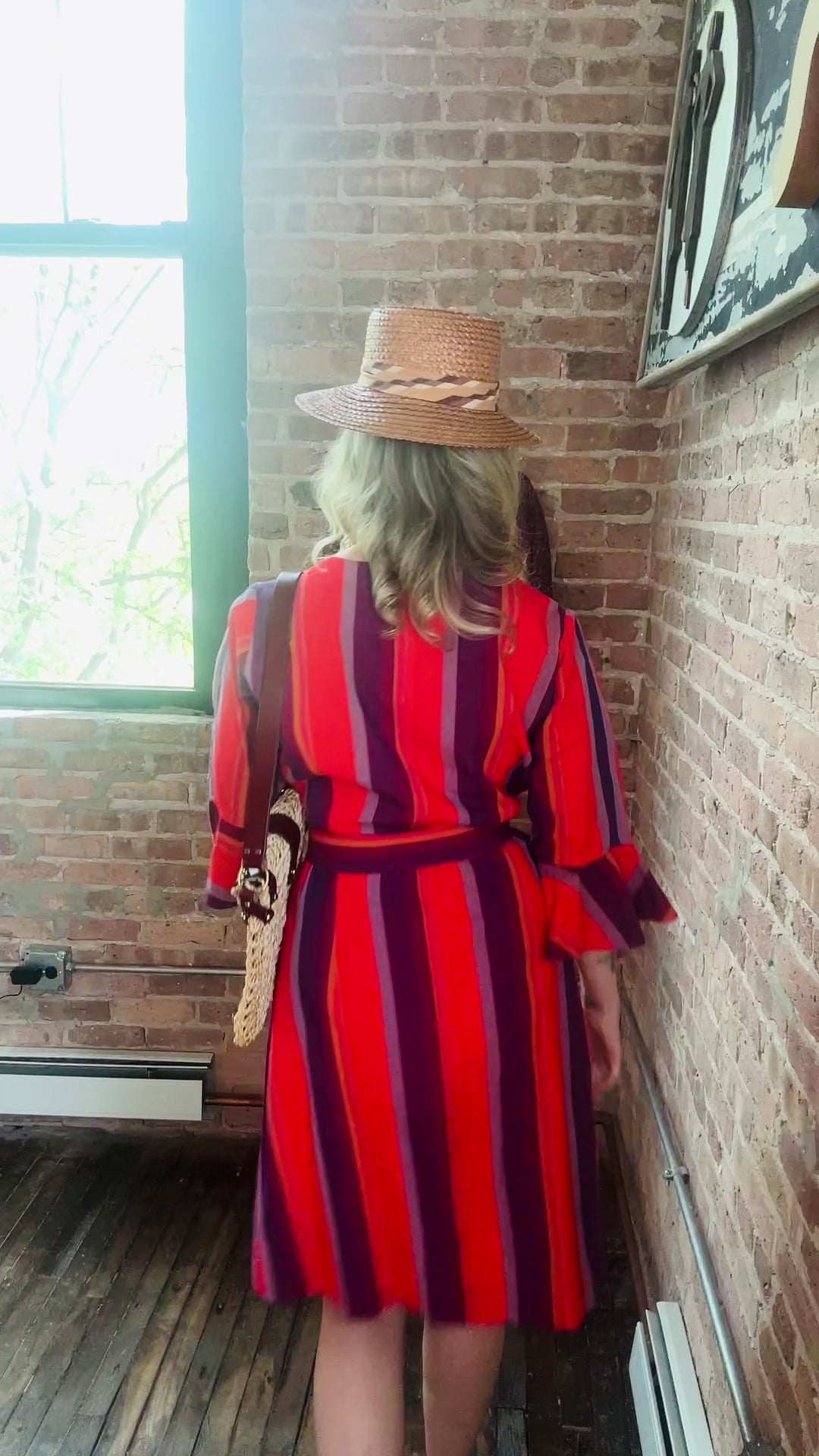 1970s Guatemalan Cotton Bright Red and Purple Stripe Dress - M/L & 1970s Cherokee Wedge Sandals - 8.5/9M