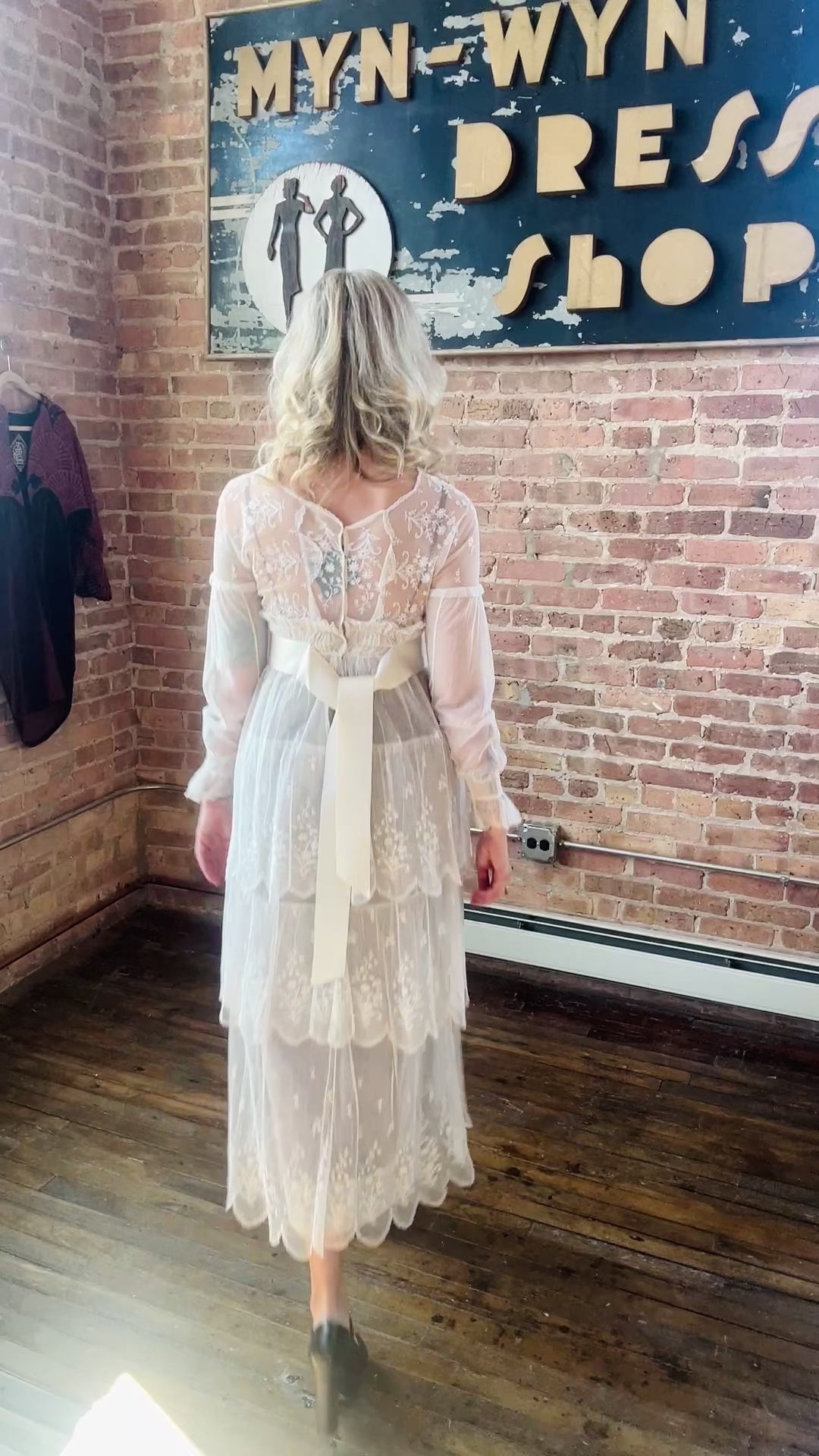 Edwardian Lace Tulle Tiered Sheer Wedding Dress - Small