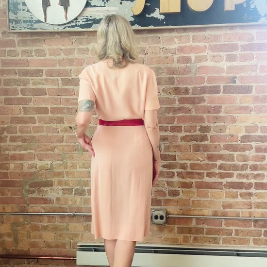 1940s Cherry Blossom Pink Rayon Dress - Medium