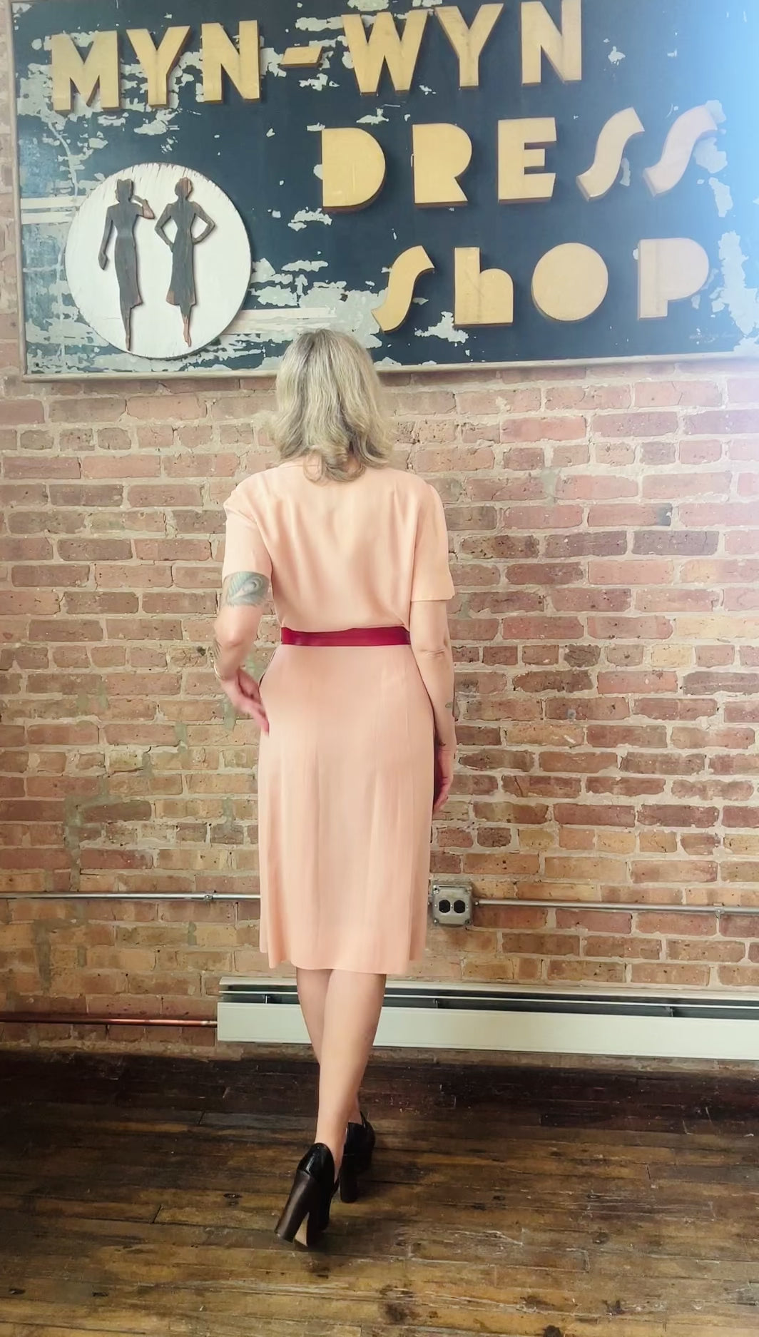 1940s Cherry Blossom Pink Rayon Dress - Medium