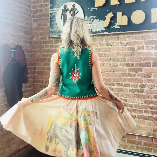 1940s Hand-painted Double Side Mexican Circle Skirt - Medium