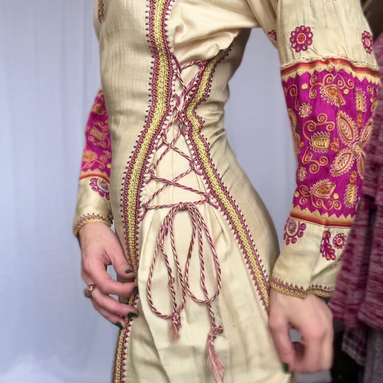 1920s Antique Silk Embroidered Turkish Dress - S/M