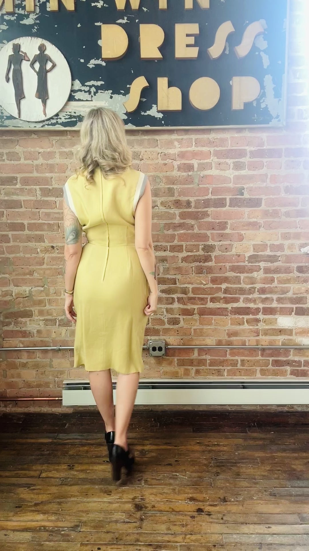 1960s Yellow Linen Teal Traina Dress - Small 