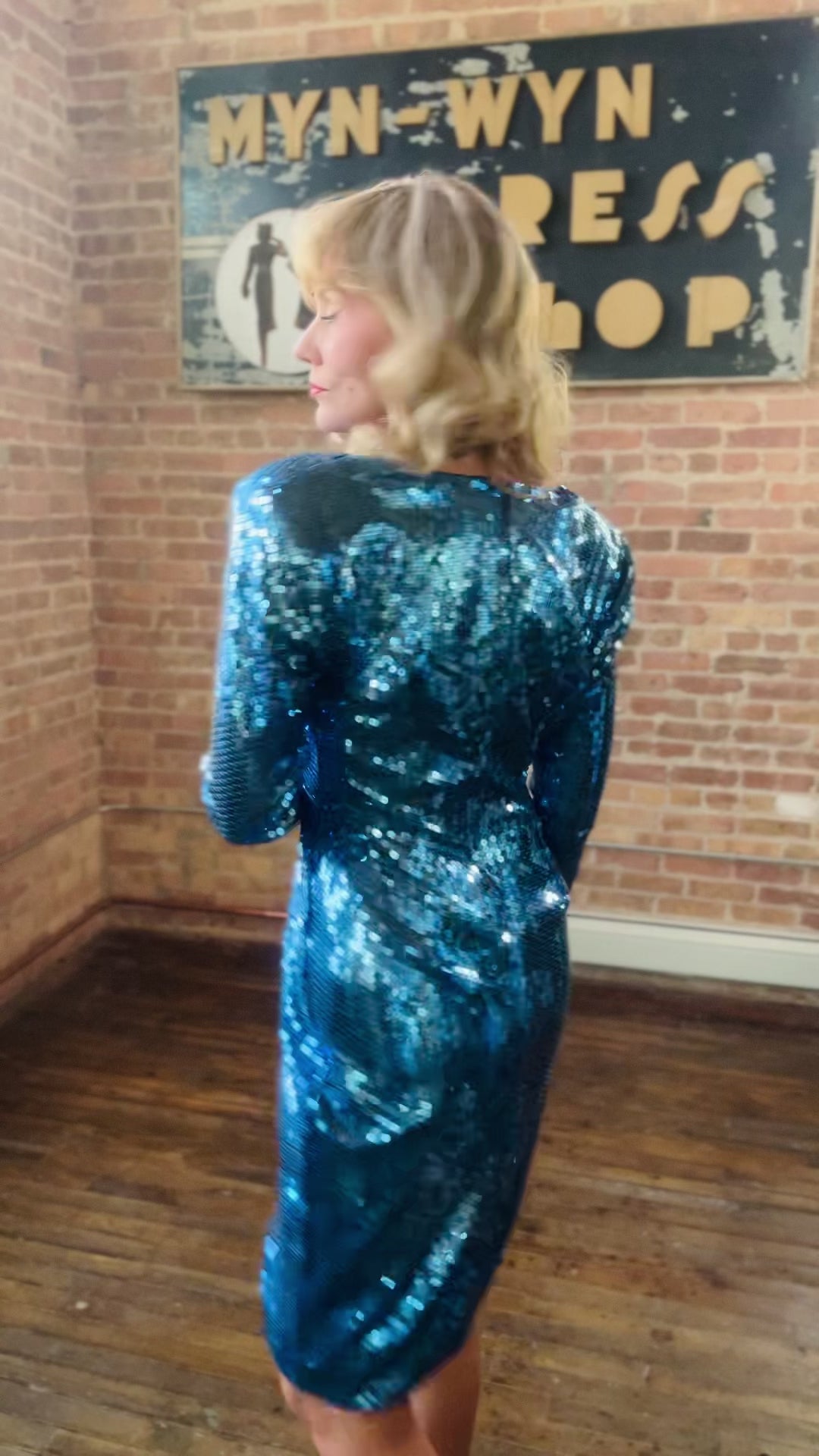 1990s Blue Sequin Dynasty Dress - Medium