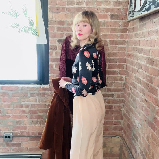 1930s Silk Floral Blouse - Small  & 1950s Copper Velvet Coat - Medium