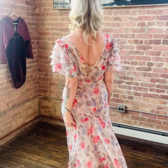 1930s Chiffon Floral Gown and Bolero - S/M