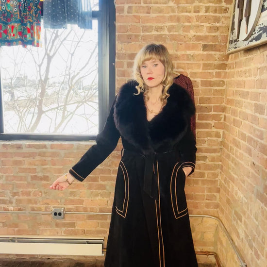 1970s Deep Brown Shearling Suede Penny Lane Coat - Medium