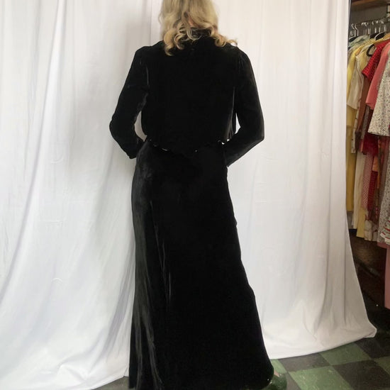 1930s Silk Velvet Gown with Bolero - M/L