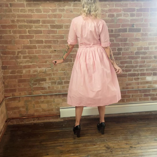 1950s Red & White Grid Plaid NOS Dress - Large