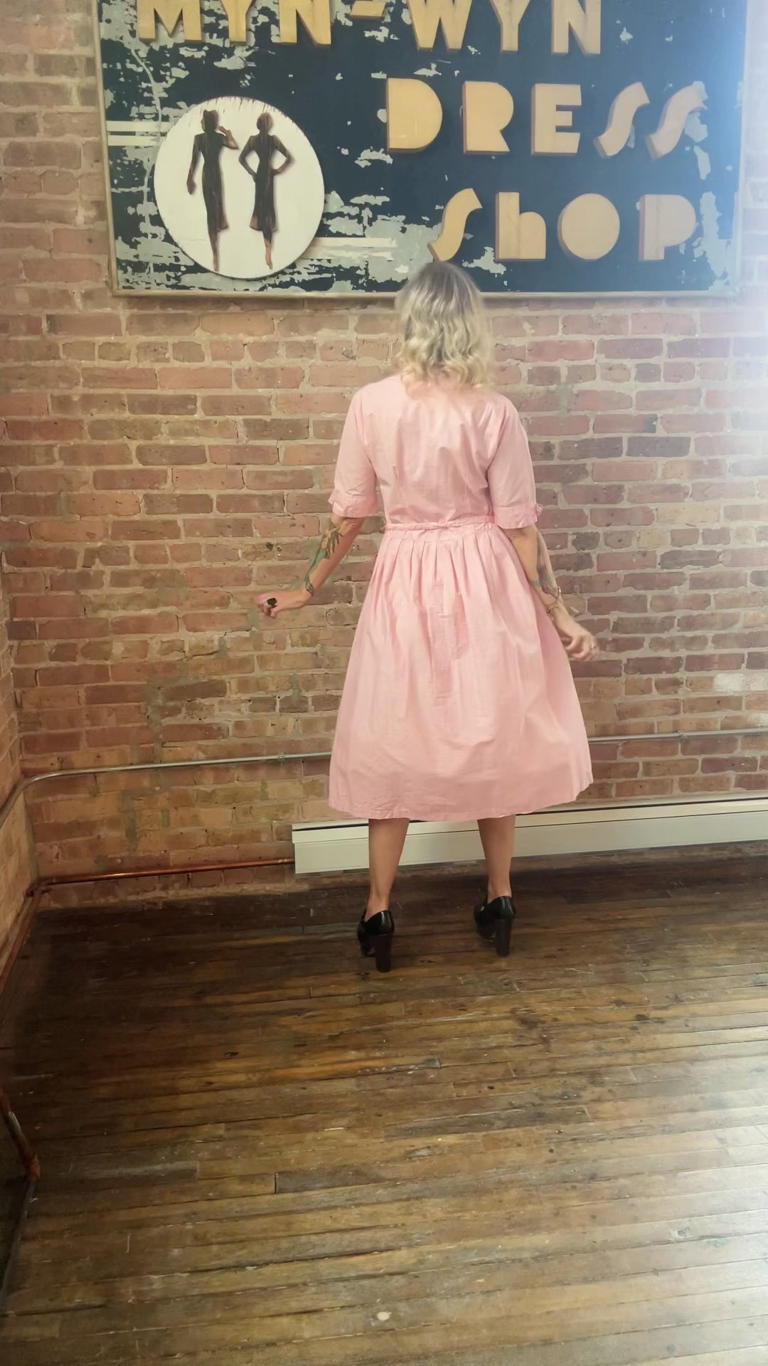 1950s Red & White Grid Plaid NOS Dress - Large