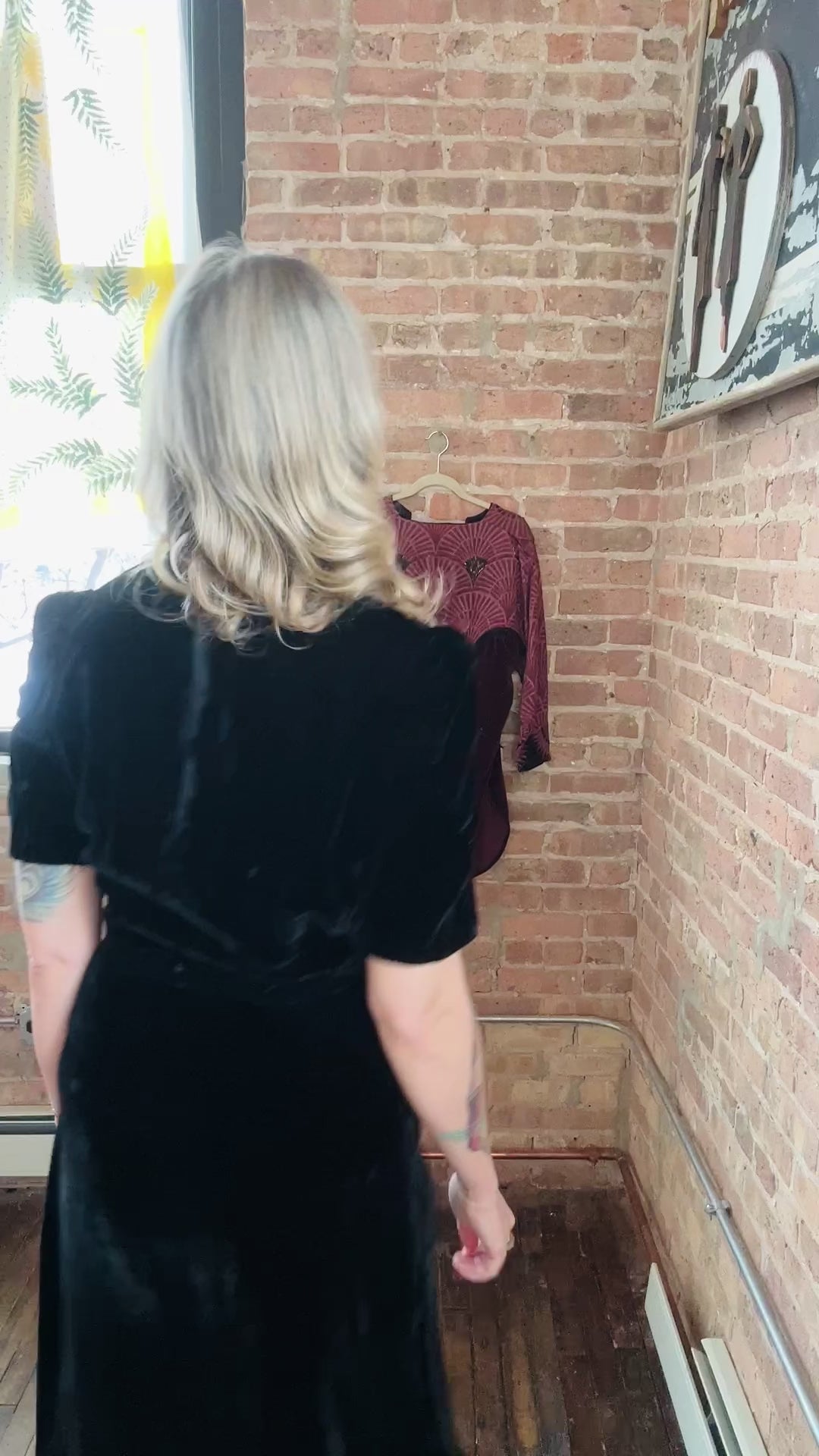 1930s Black Puff Sleeve Silk Velvet Dress with Belt - Large 