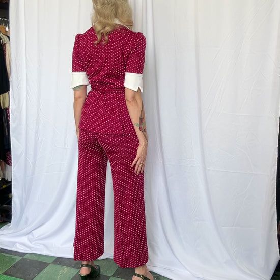 1970s Patricia Fair Polka Dot Berry Pant Suit - Small 