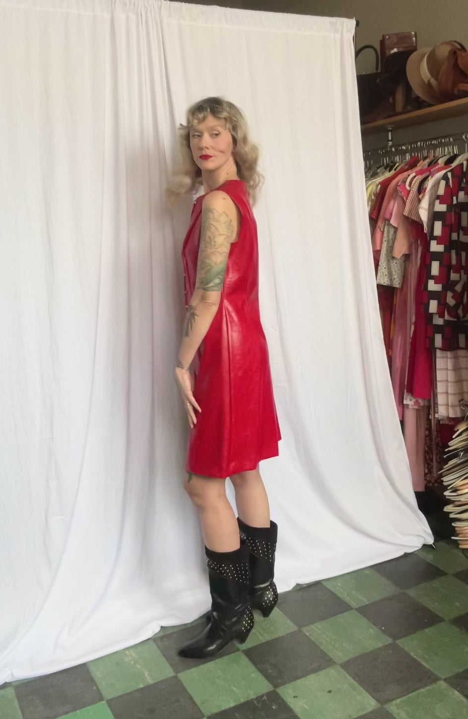 1960s Bold Red Vinyl Dress - Medium