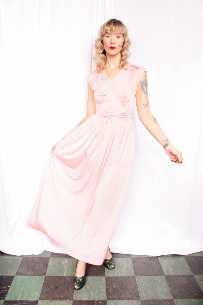 1970s Grecian Pink Jersey Gown - Xsmall 