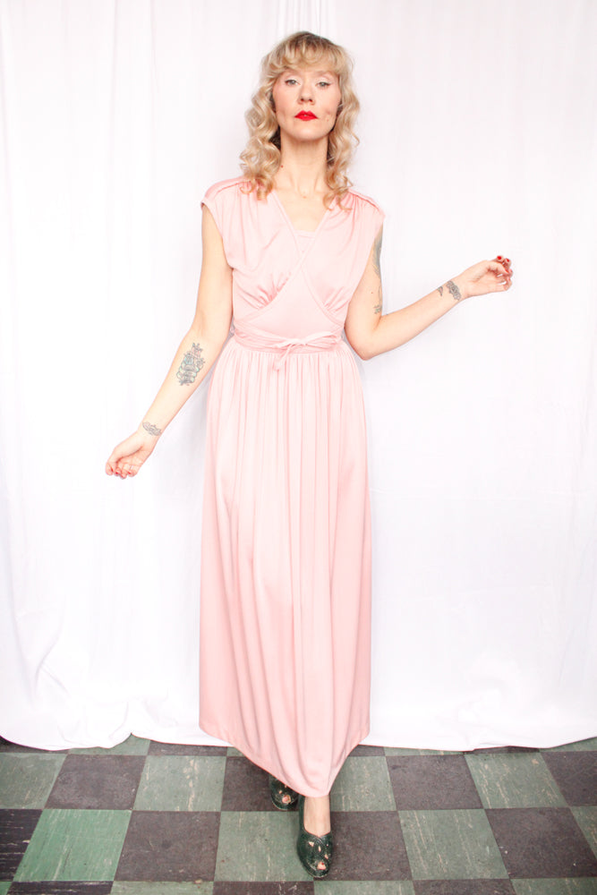 1970s Grecian Pink Jersey Gown - Xsmall 