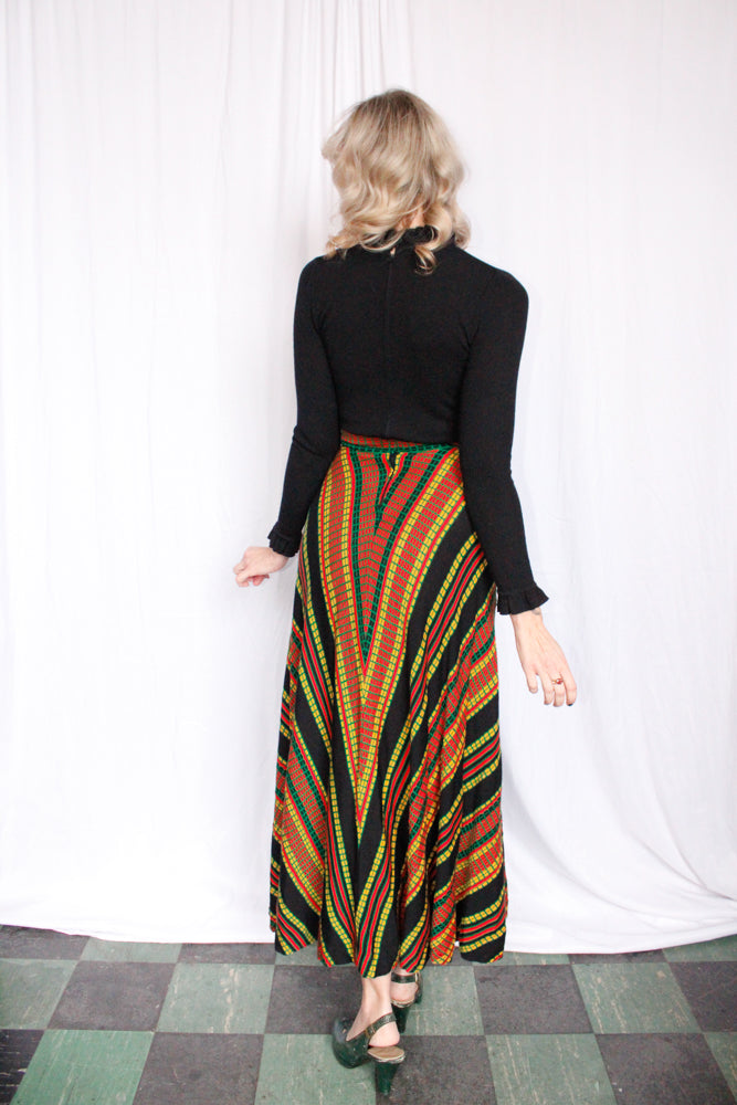 1970s Wool Multicolor Stripe Maxi Dress - Xs/S