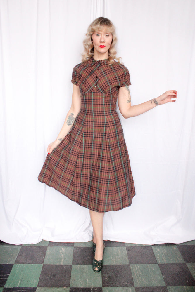 1950s Claire Carmen Plaid Cotton Dress - Small