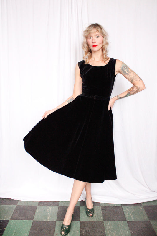 1950s Black Velvet New Look Dress - Small 