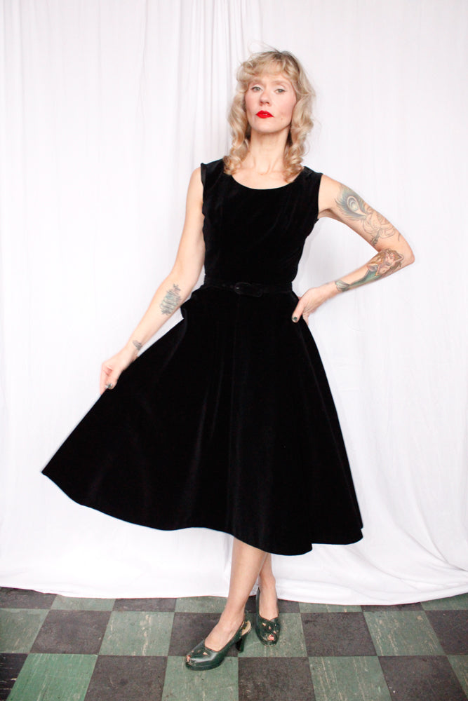1950s Black Velvet New Look Dress - Small 