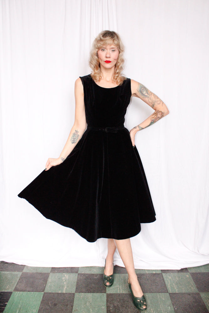 1950s Black Velvet New Look Dress - Small 