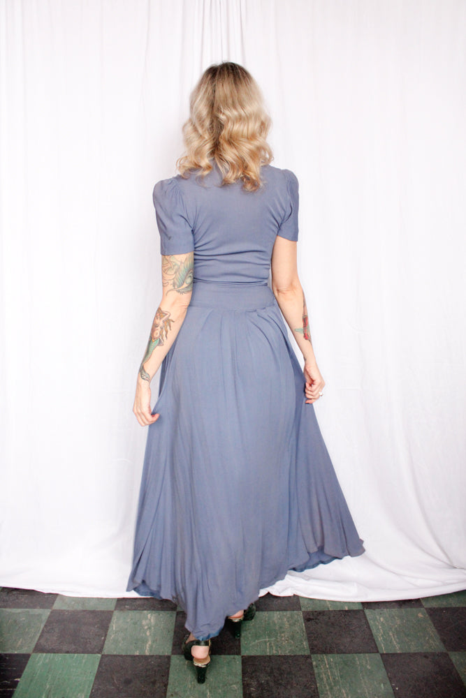 1930s Periwinkle Draped Jersey Gown - Xs