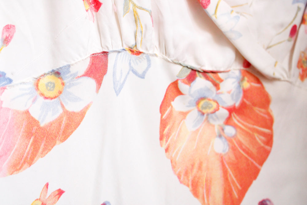 1930s Floral Rayon Bias Cut Loungewear Gown - Medium