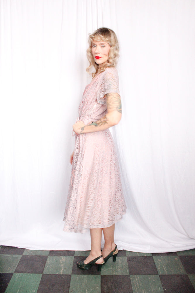 1950s Lavender Lace Party Dress - Large