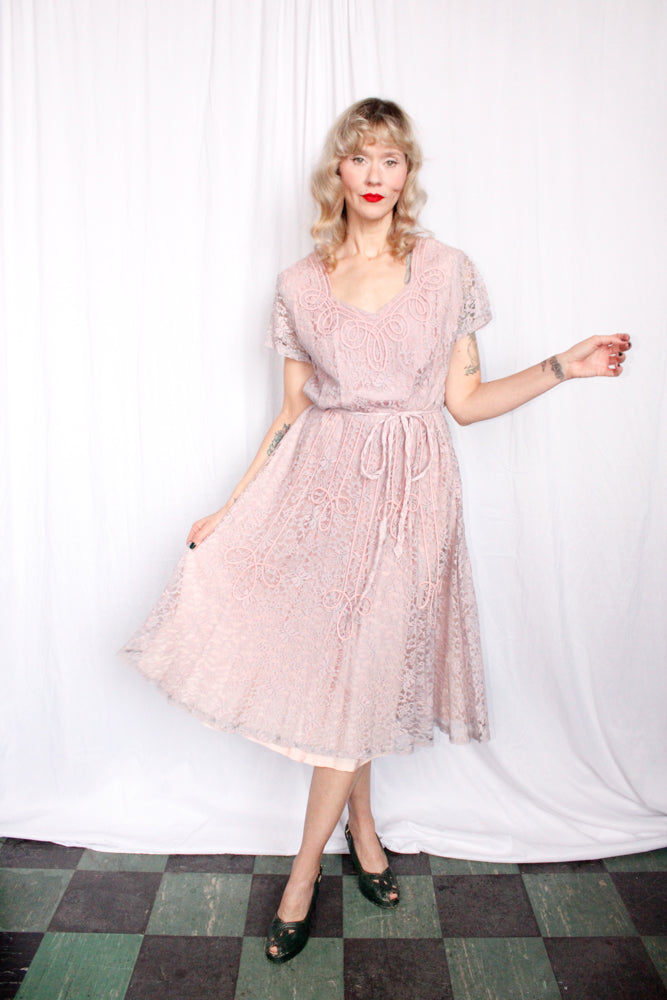 1950s Lavender Lace Party Dress - Large