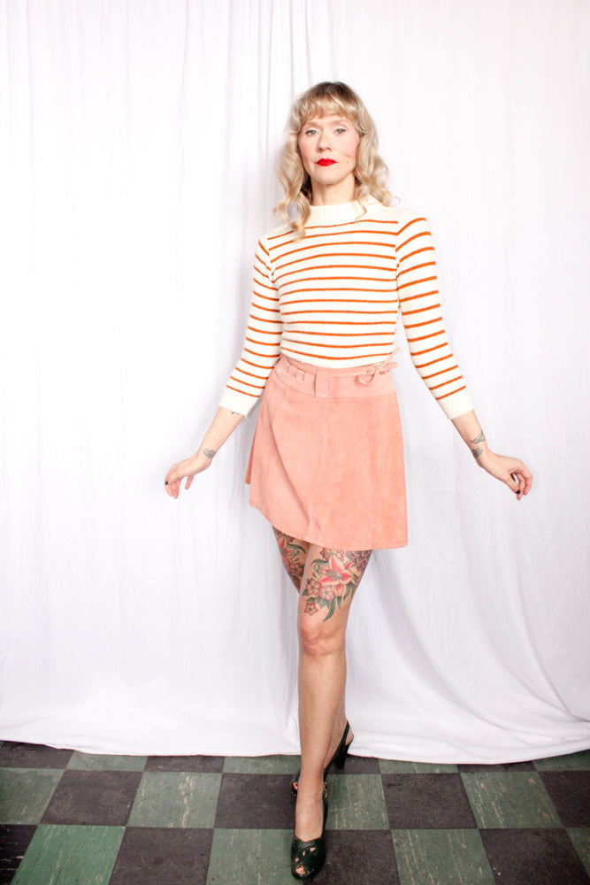 1970s Pink Suede Mini Skirt - 28" waist