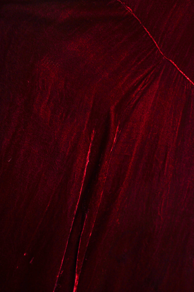1930s Bordeaux Silk Velvet Vampy Dress - Small