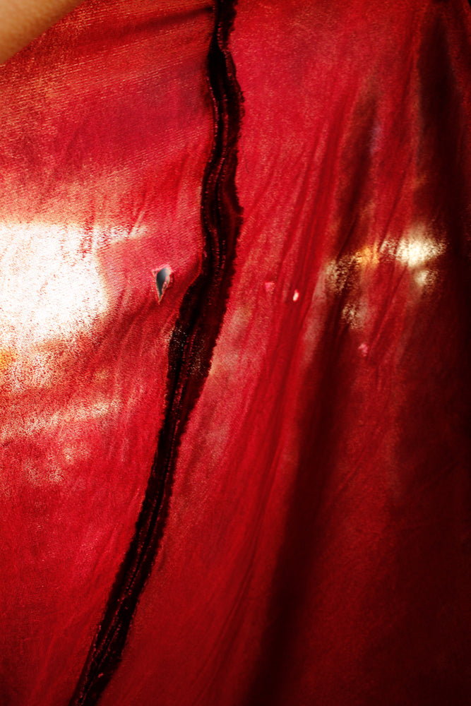 1930s Bordeaux Silk Velvet Vampy Dress - Small