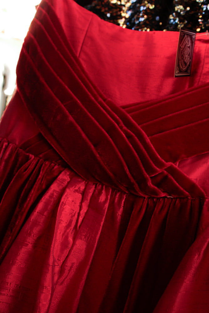1950s Red Silk & Velvet Cupcake Dress - Xsmall