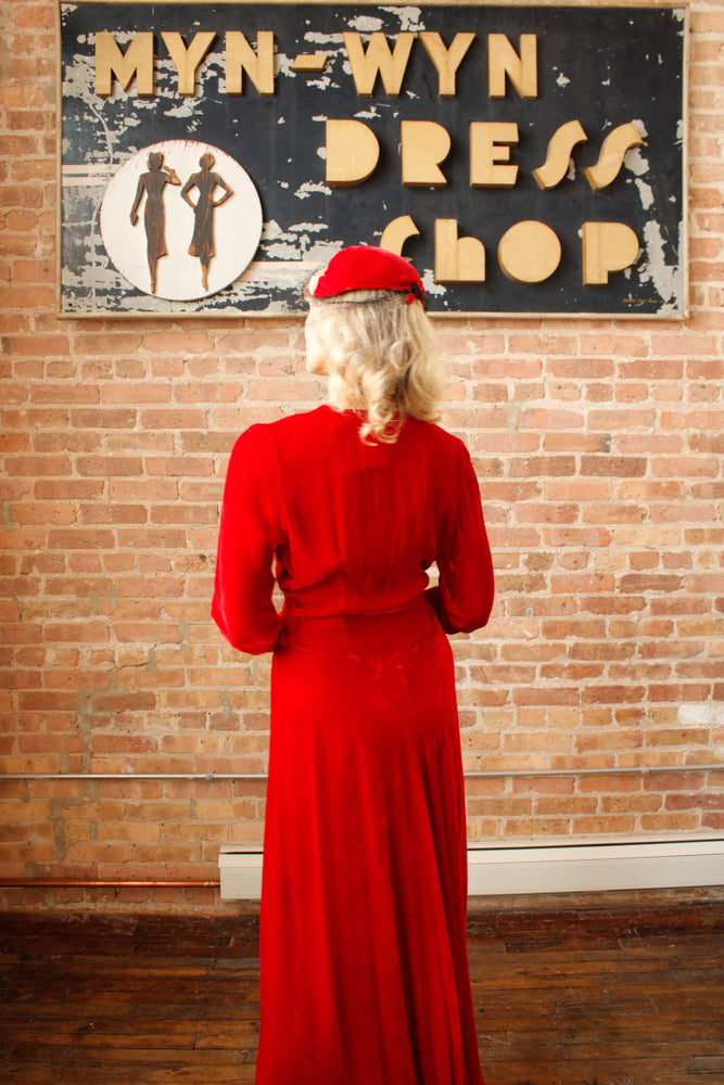 1940s Red Velvet Hat with Black Veil and Pearls with Rhinestones