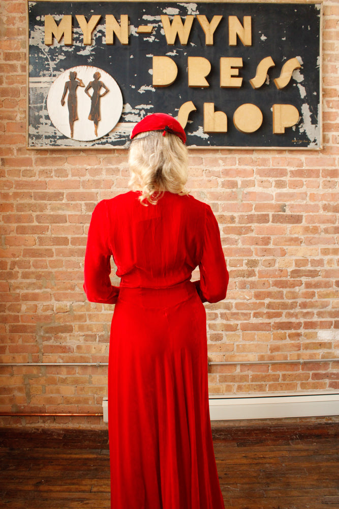 1940s Red Velvet Hat with Black Veil and Pearls with Rhinestones