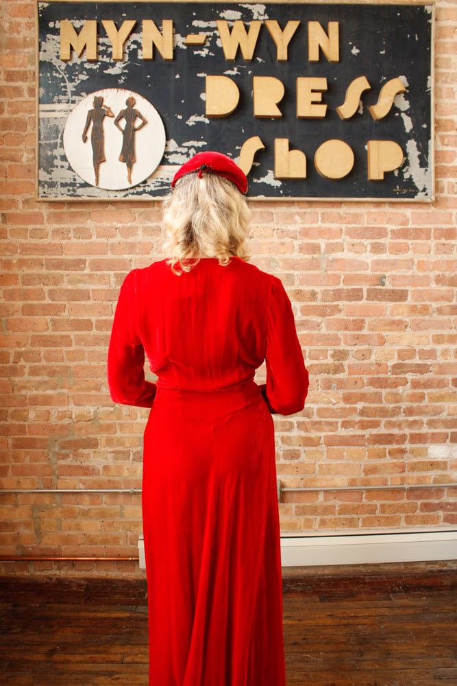 1940s Nini Turcotle Rayon Red Velvet Gown - S/M