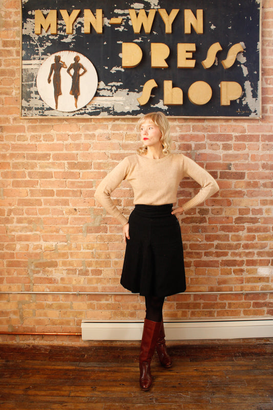 1930s Wool Stevens Black High Waist Skirt