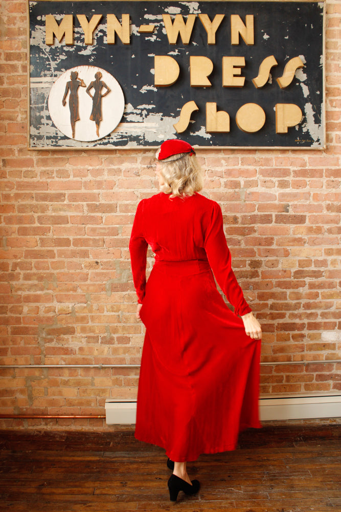1940s Nini Turcotle Rayon Red Velvet Gown - S/M
