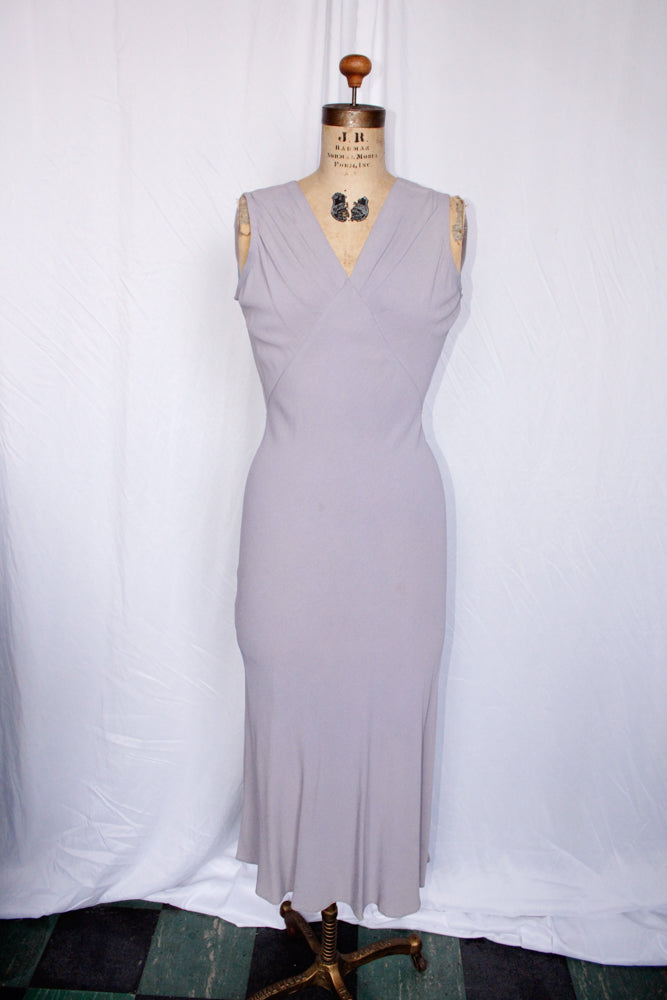 1930s Lavender Rayon Crepe Bias Cut Gown - S/M