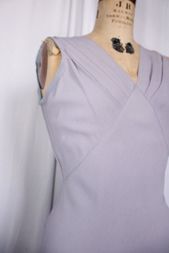 1930s Lavender Rayon Crepe Bias Cut Gown - S/M