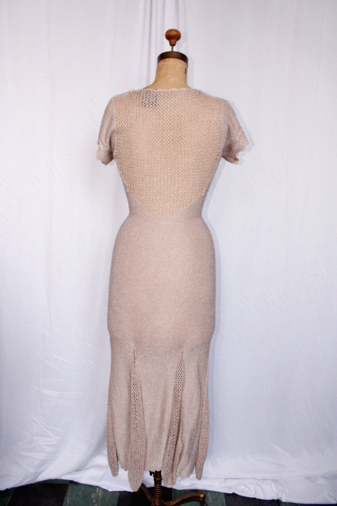 1930s Silver Lavender Knit Gown - Small 