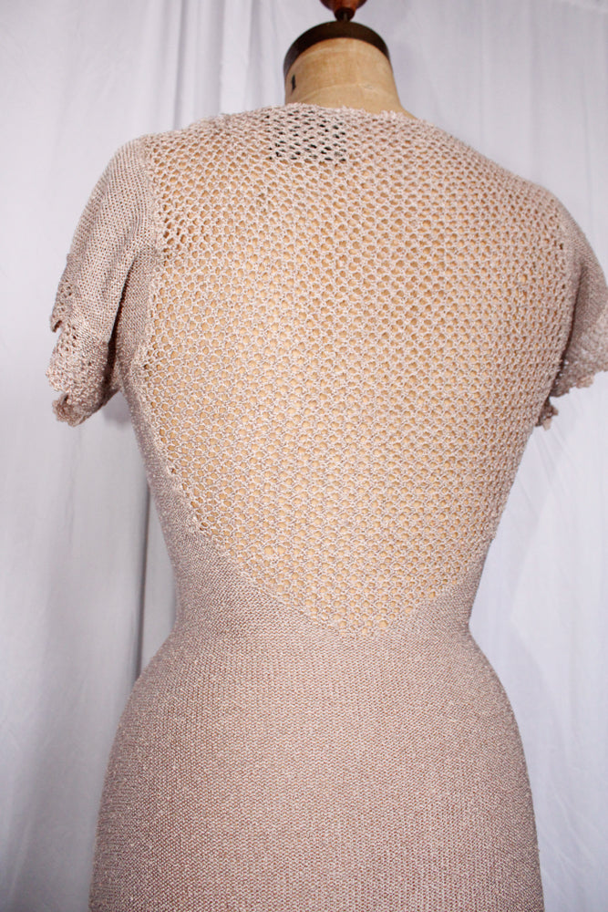 1930s Silver Lavender Knit Gown - Small 