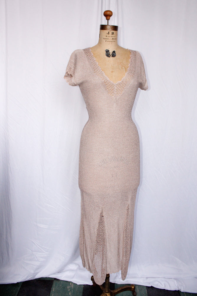 1930s Silver Lavender Knit Gown - Small 