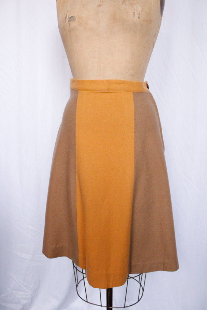 1950s Aline Wool Color-block Skirt - 28 waist