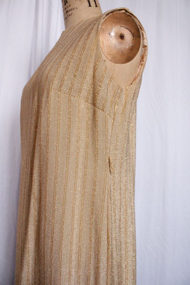 1960s Gold Lurex Shift Dress - M/L