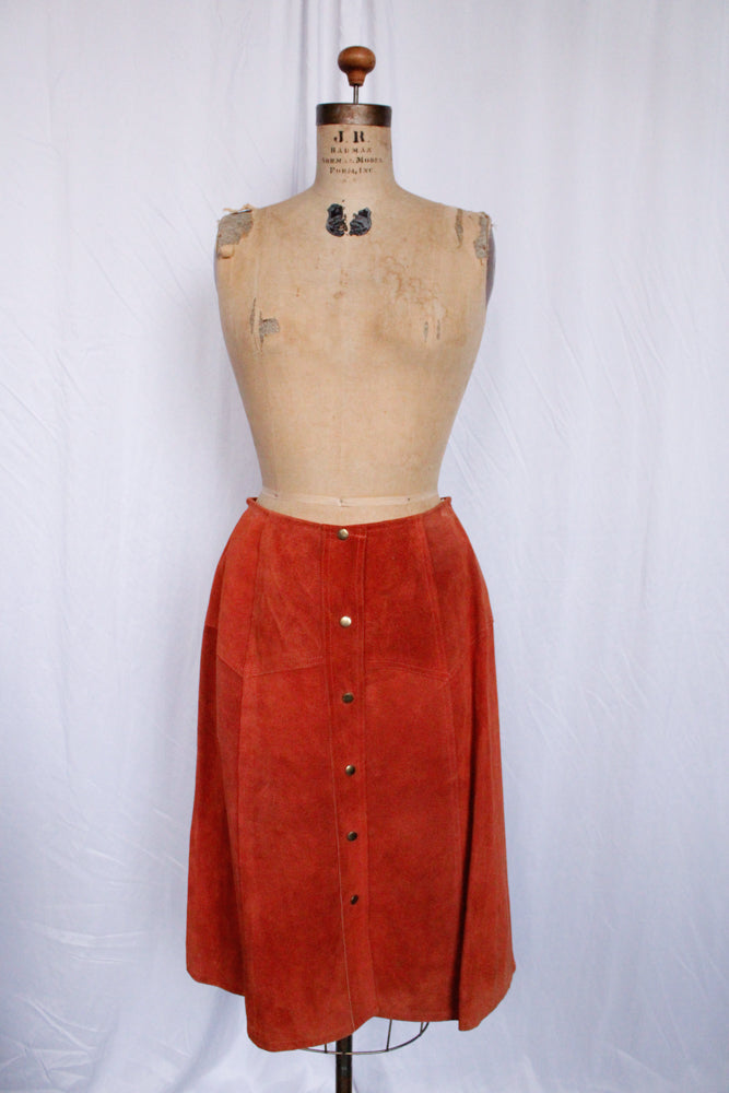 1970s Orange Suede Skirt - Med