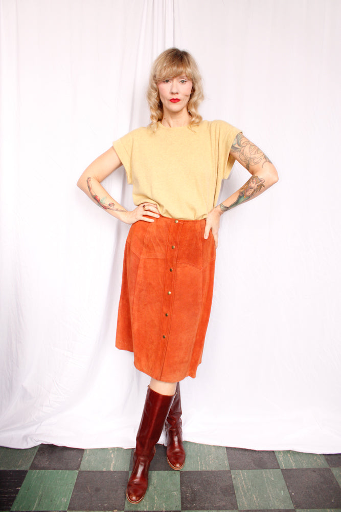 1970s Orange Suede Skirt - Med