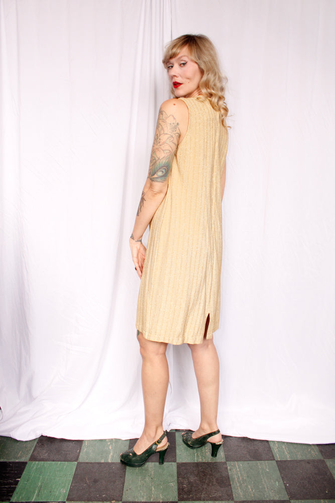 1960s Gold Lurex Shift Dress - M/L